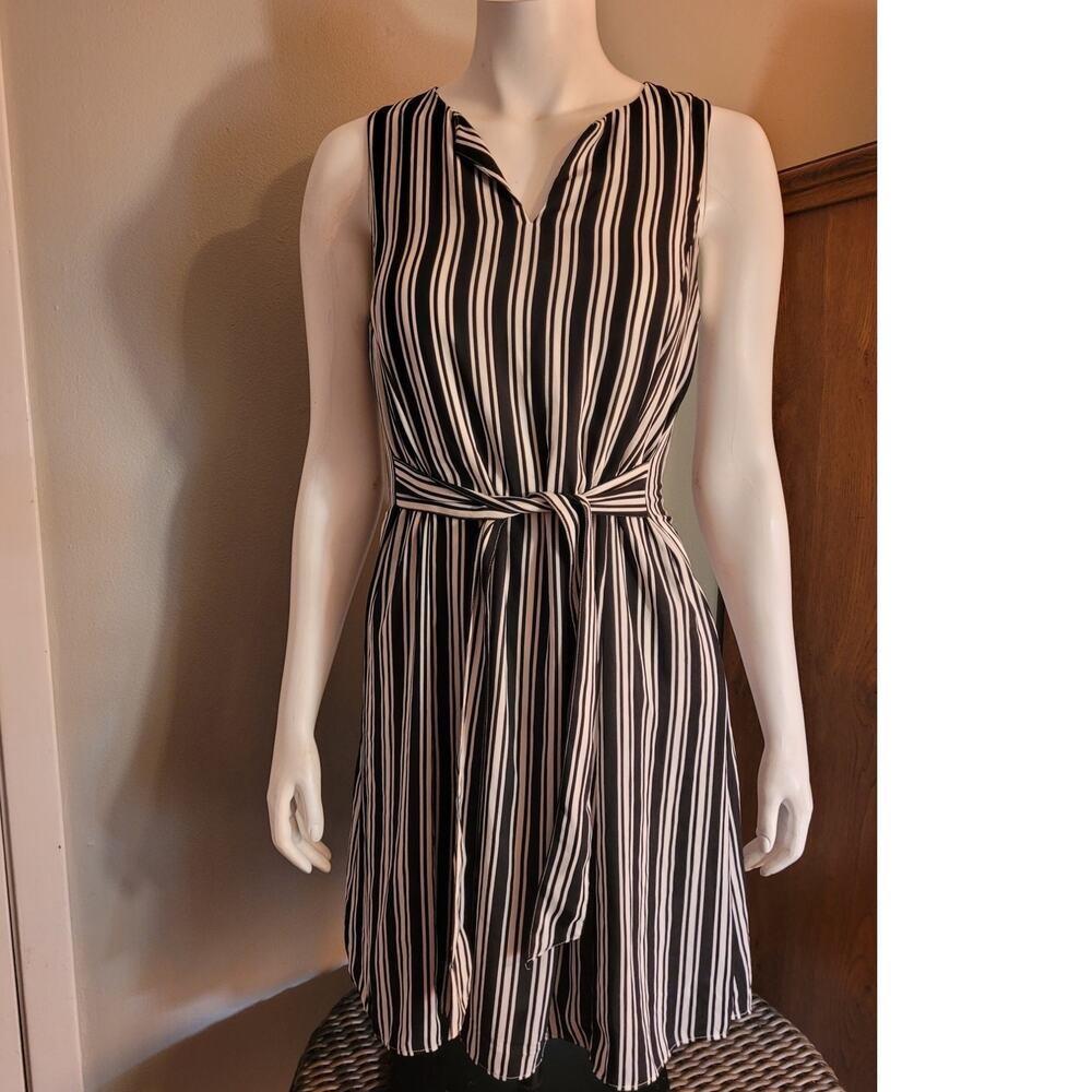 Banana Republic Striped Midi Dress Belted Coastal Grandmacore Modest 6 Capsule